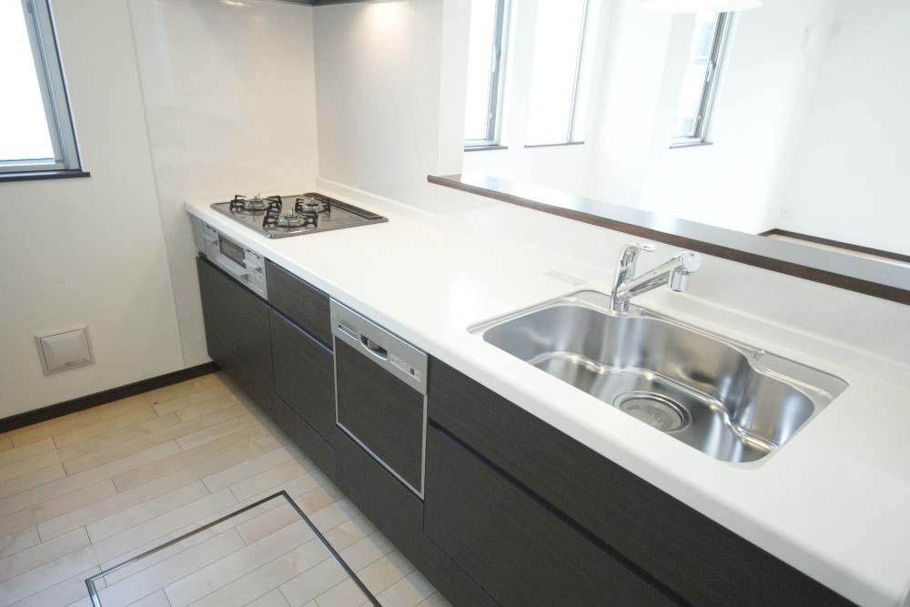 Kitchen. Counter kitchen with dishwasher. Please looking at the family of smile.