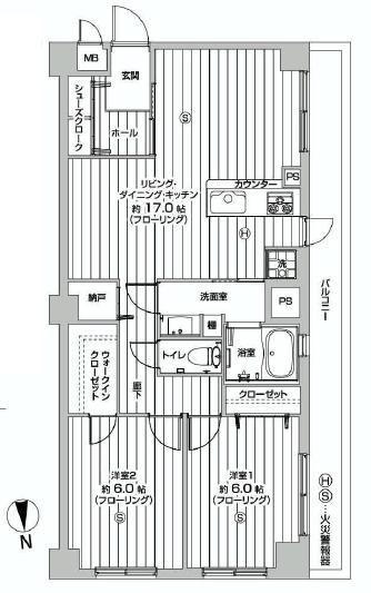 Floor plan. 2LDK, Price 25,990,000 yen, Footprint 66 sq m , Balcony area 8.4 sq m