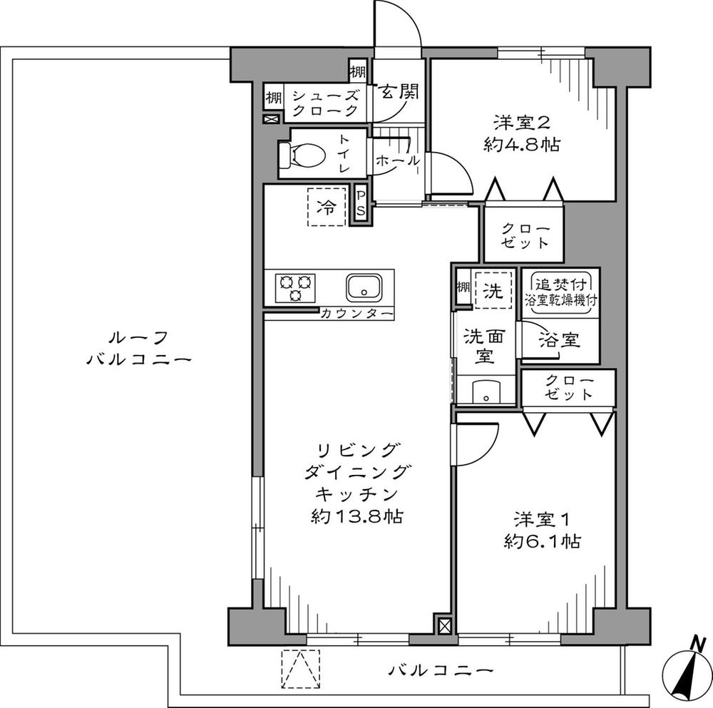 Floor plan. 2LDK, Price 37,800,000 yen, Occupied area 54.17 sq m , Balcony area 7.1 sq m southwest. Spacious 2LDK of 51 square meters more than