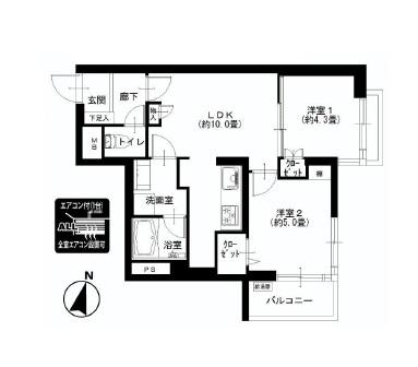 Floor plan. 1LDK, Price 30,900,000 yen, Occupied area 45.33 sq m , Balcony area 3.24 sq m