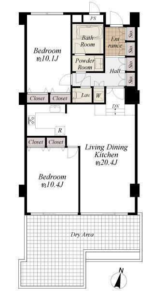 Floor plan. 2LDK, Price 57,800,000 yen, Occupied area 93.46 sq m