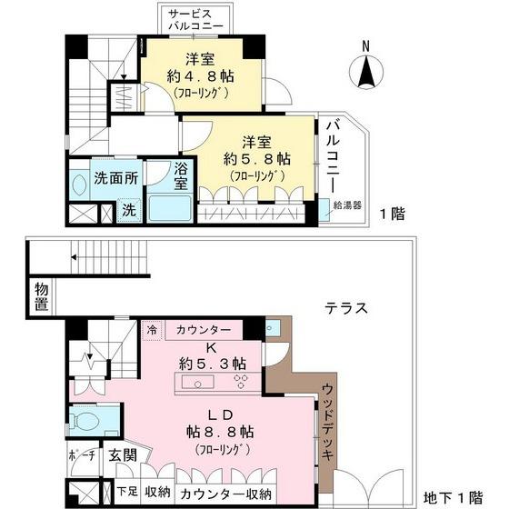 Floor plan. 2LDK, Price 46,800,000 yen, Occupied area 69.24 sq m , Balcony area 8.9 sq m