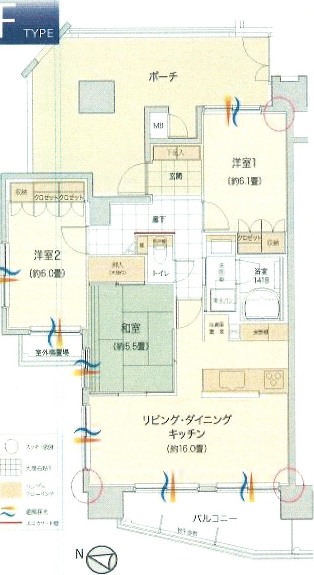 Floor plan. Immediate Available 						 / 							2 along the line more accessible 						 / 							It is close to the city 						 / 							System kitchen 						 / 							Bathroom Dryer 						 / 							Corner dwelling unit 						 / 							LDK15 tatami mats or more 						 / 							2 or more sides balcony 						 / 							Elevator 						 / 							TV monitor interphone 						 / 							Dish washing dryer 						 / 							Delivery Box