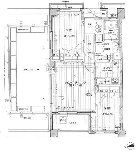 Floor plan. 2LDK, Price 48,800,000 yen, Occupied area 59.04 sq m , Balcony area 5.79 sq m