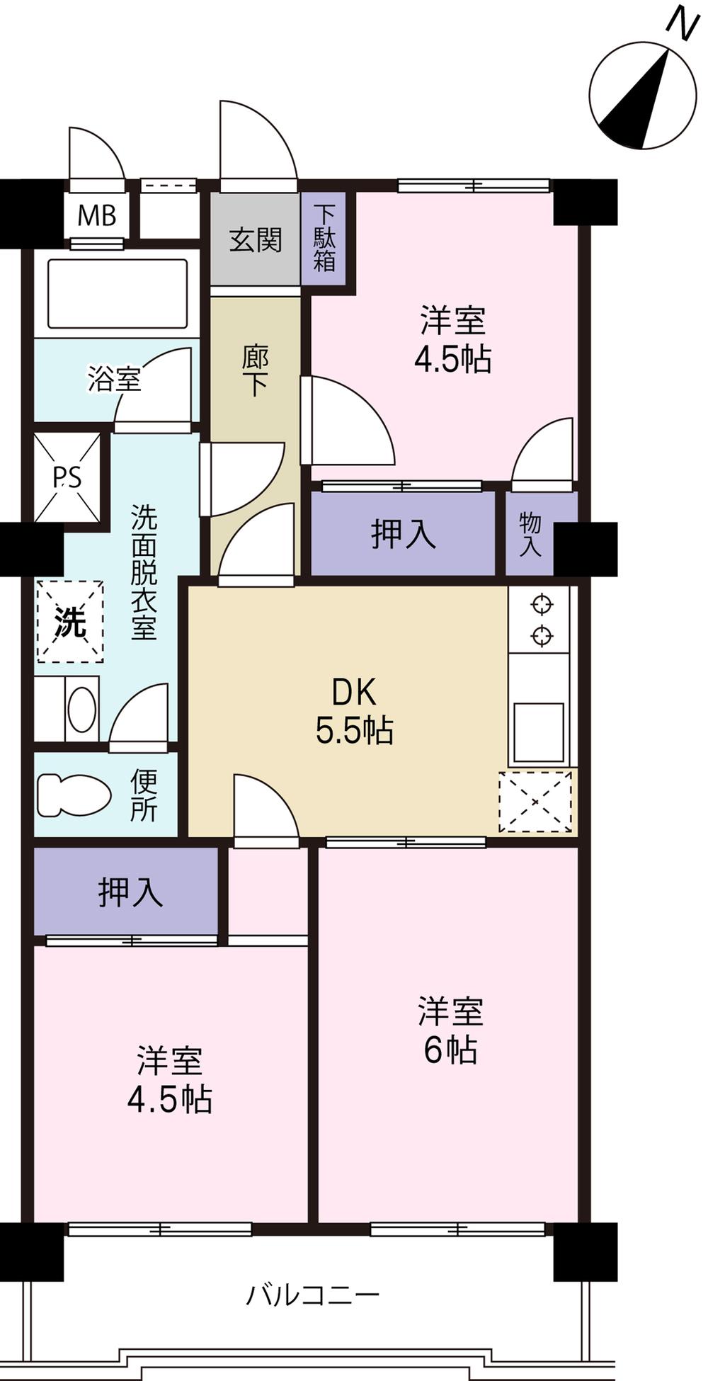 Floor plan. 3DK, Price 19,800,000 yen, Occupied area 49.92 sq m , Balcony area 6 sq m