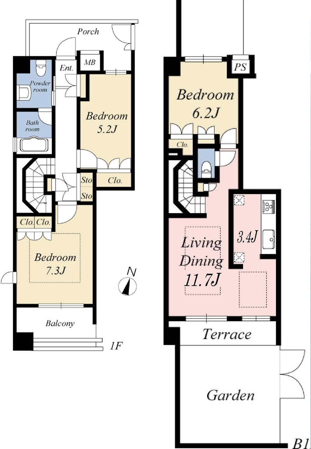 Floor plan. 3LDK, Price 52,500,000 yen, Occupied area 82.44 sq m , Balcony area 5.4 sq m
