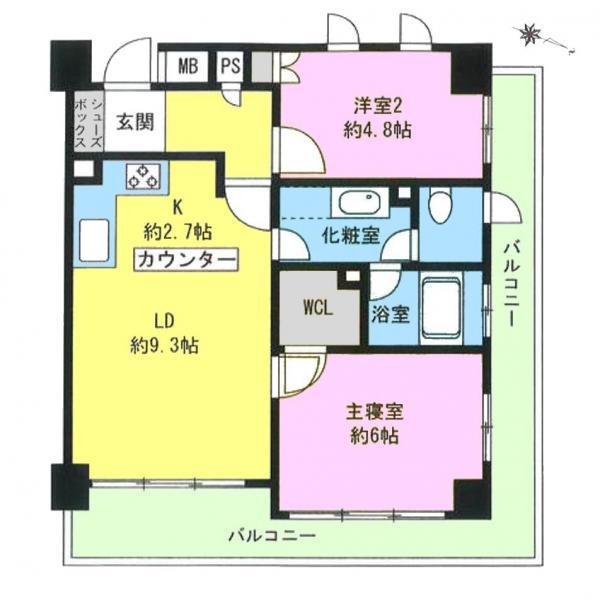 Floor plan. 2LDK, Price 49 million yen, Occupied area 53.15 sq m , Balcony area 15.98 sq m