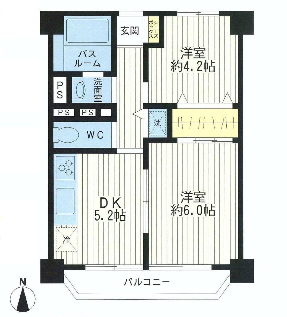 Floor plan. 2DK, Price 20.8 million yen, Footprint 40.5 sq m , Balcony area 4.5 sq m