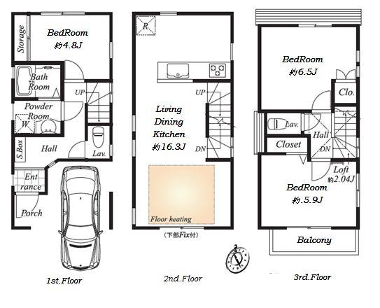 Floor plan. 55,800,000 yen, 3LDK, Land area 48.6 sq m , Building area 83.81 sq m