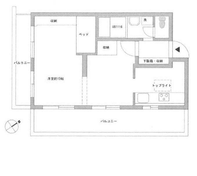 Floor plan. 1LDK, Price 16.8 million yen, Occupied area 42.16 sq m , Balcony area 13.94 sq m