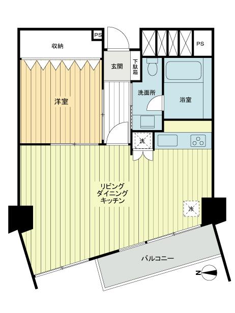 Floor plan. 1LDK, Price 18,800,000 yen, Occupied area 44.27 sq m , Balcony area 4.29 sq m