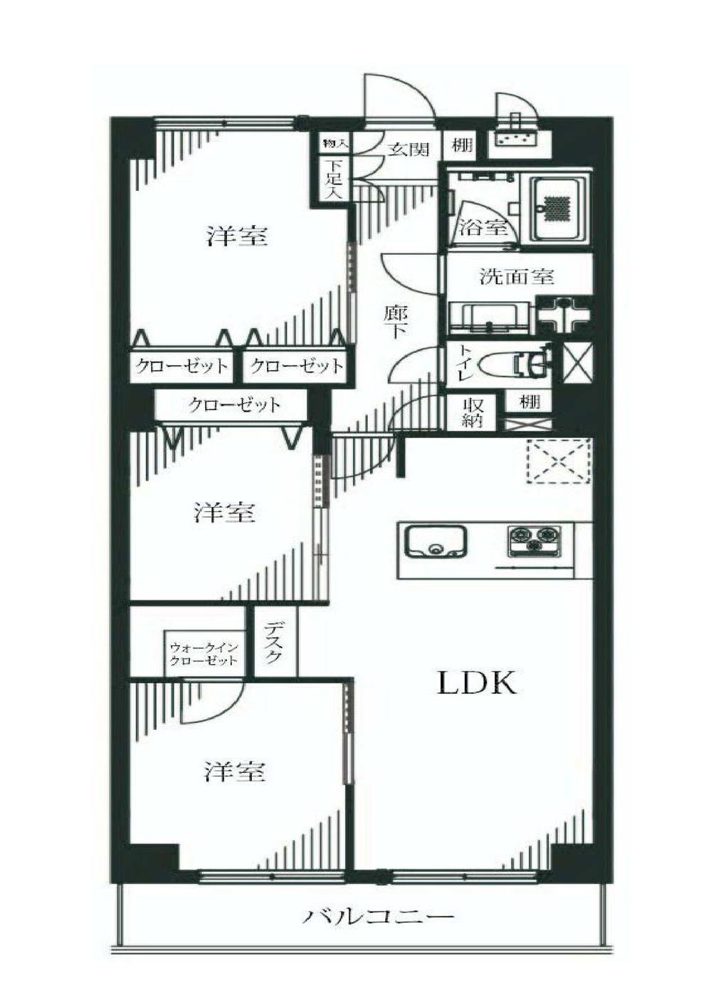 Floor plan. 3LDK, Price 49,800,000 yen, Occupied area 66.96 sq m , Balcony area 6.07 sq m