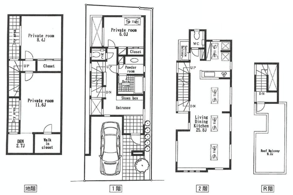 Compartment view + building plan example. Building plan example (A section) 3LDK, Land price 78,800,000 yen, Land area 86.98 sq m , Building price 25 million yen, Building area 141.7 sq m