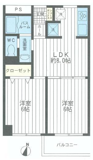 Floor plan. 2LDK, Price 16,900,000 yen, Footprint 43.2 sq m , Balcony area 3.1 sq m