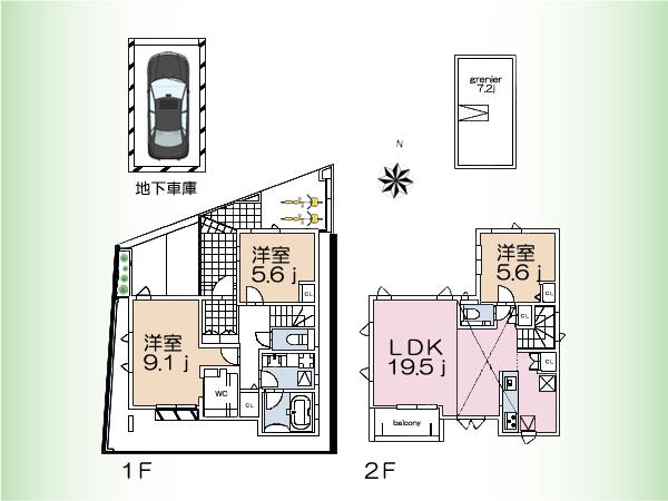 Floor plan. (A Building), Price 97,800,000 yen, 3LDK, Land area 98.36 sq m , Building area 113.71 sq m