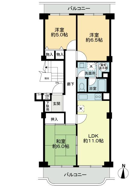 Floor plan. 3LDK, Price 32,800,000 yen, Occupied area 67.27 sq m , Balcony area 12.93 sq m floor plan