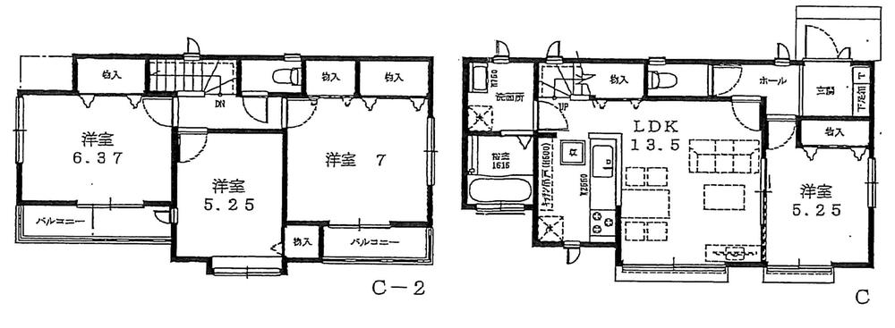 Building plan example (floor plan). Building plan example (C No. land) 4LDK, Land price 44,230,000 yen, Land area 95.68 sq m , Building price 10,570,000 yen, Building area 90.05 sq m