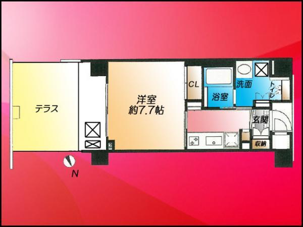 Floor plan. 1K, Price 24,900,000 yen, Occupied area 27.34 sq m , Balcony area 16.49 sq m