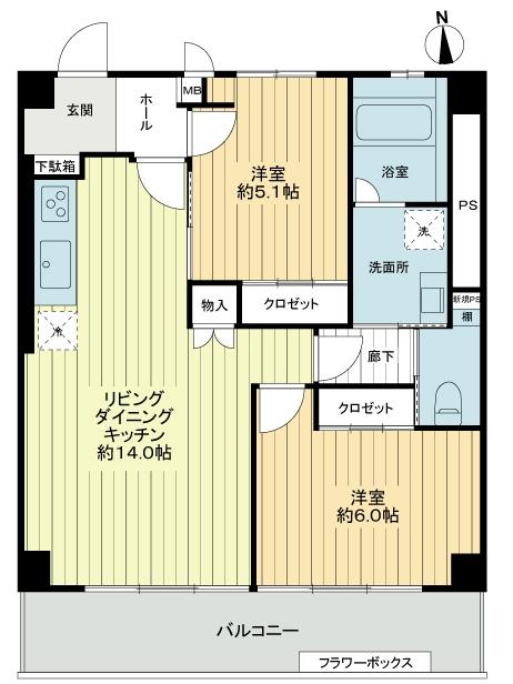 Floor plan. 2LDK, Price 34,800,000 yen, Occupied area 58.32 sq m , Balcony area 9.72 sq m Floor Plan (December 2013) Shooting