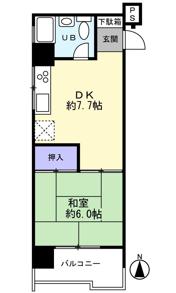 Floor plan. 1DK, Price 9.9 million yen, Occupied area 28.88 sq m , Balcony area 4.67 sq m