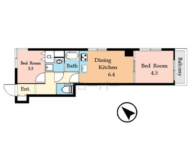 Floor plan. 2DK, Price 24,300,000 yen, Occupied area 37.44 sq m , Balcony area 2.43 sq m