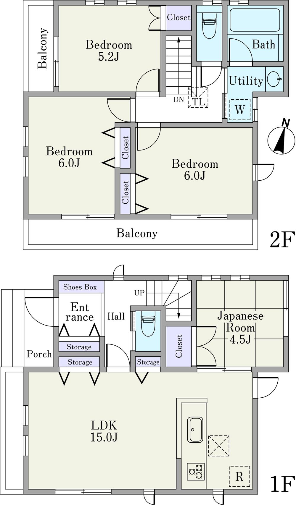 Floor plan. 65,800,000 yen, 4LDK, Land area 97.57 sq m , Building area 87.2 sq m