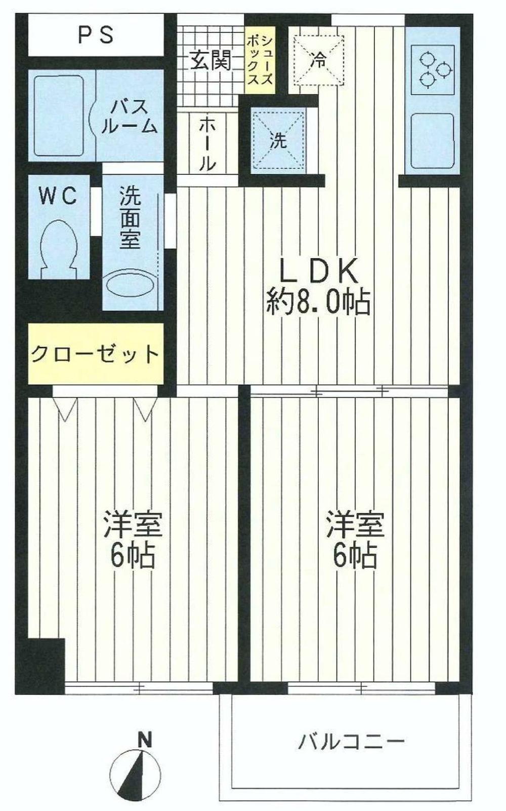 Floor plan. 2LDK, Price 16,900,000 yen, Footprint 43.2 sq m , Balcony area 3.1 sq m