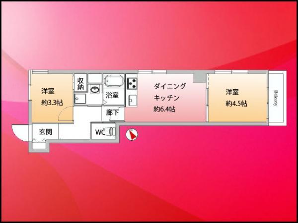 Floor plan. 2DK, Price 24,300,000 yen, Occupied area 37.44 sq m , Balcony area 2.43 sq m