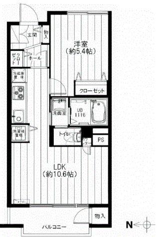 Floor plan. 1LDK, Price 21.9 million yen, Occupied area 38.43 sq m , Balcony area 3.98 sq m