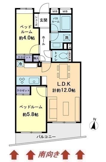 Floor plan. 2LDK, Price 45,800,000 yen, Occupied area 50.77 sq m , Balcony area 6.32 sq m floor plan Is a positive per good on the south-facing.