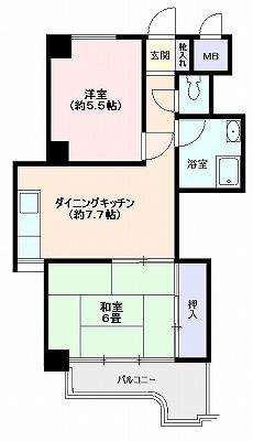 Floor plan. 2DK, Price 12.8 million yen, Occupied area 43.92 sq m , Balcony area 5.28 sq m