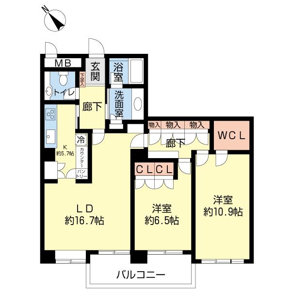 Floor plan. 2LDK, Price 55,500,000 yen, Occupied area 99.63 sq m , Balcony area 10.26 sq m