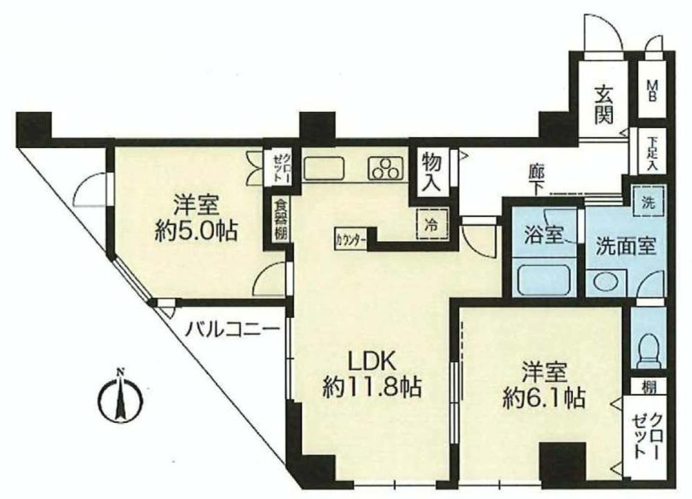 Floor plan. 2LDK, Price 28.6 million yen, Occupied area 53.94 sq m , Balcony area 4.72 sq m