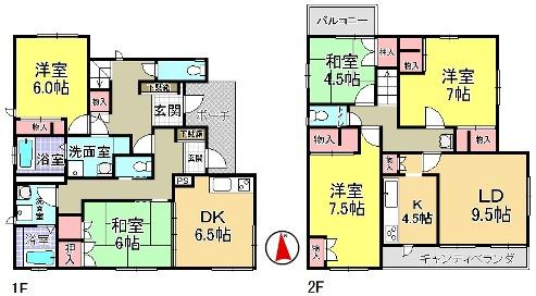 Floor plan. 103 million yen, 5LDDKK, Land area 145.07 sq m , Building area 144.11 sq m