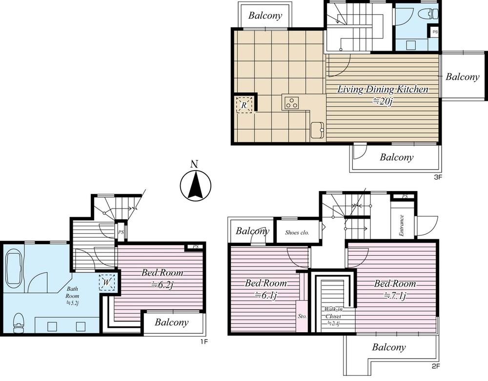 Floor plan. 3LDK, Price 57,800,000 yen, Footprint 114.24 sq m , Balcony area 15.69 sq m floor plan