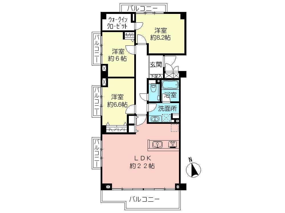 Floor plan. 3LDK, Price 64,800,000 yen, Occupied area 99.25 sq m , Balcony area 9.07 sq m