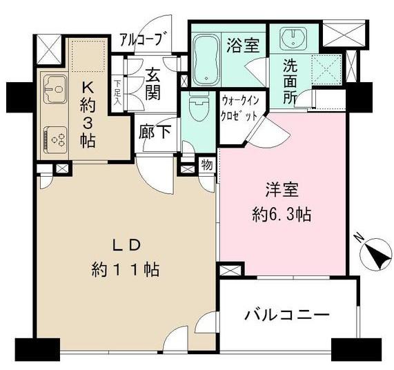 Floor plan. 1LDK, Price 39,800,000 yen, Occupied area 45.71 sq m , 1LDK dwelling units of the balcony area 5.1 sq m 45.71 sq m