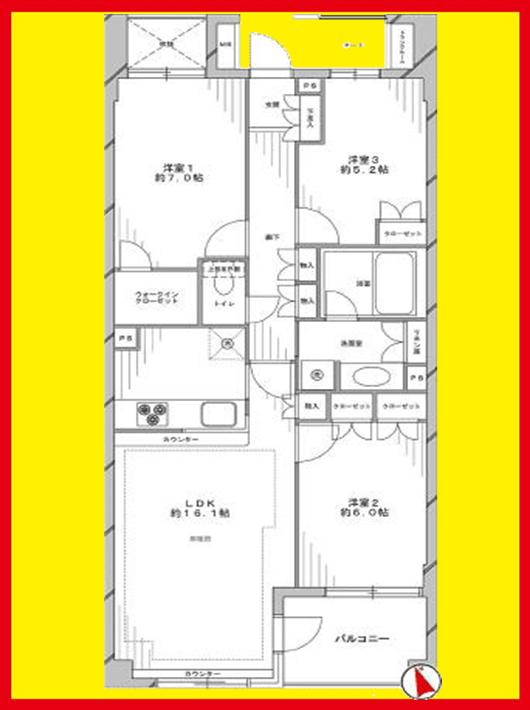 Floor plan. 3LDK, Price 57,800,000 yen, Occupied area 78.42 sq m , Balcony area 6 sq m