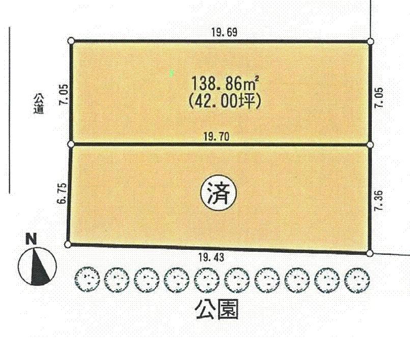 Compartment figure. Land price 69,800,000 yen, Land area 138.86 sq m ■ Land area without building conditions About 42 square meters