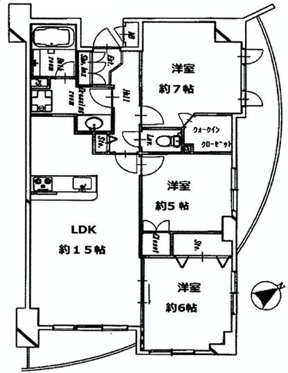 Floor plan. 3LDK, Price 47,800,000 yen, Occupied area 75.95 sq m , Bright dwelling there is a previous room window on the balcony area 14 sq m 3LDK
