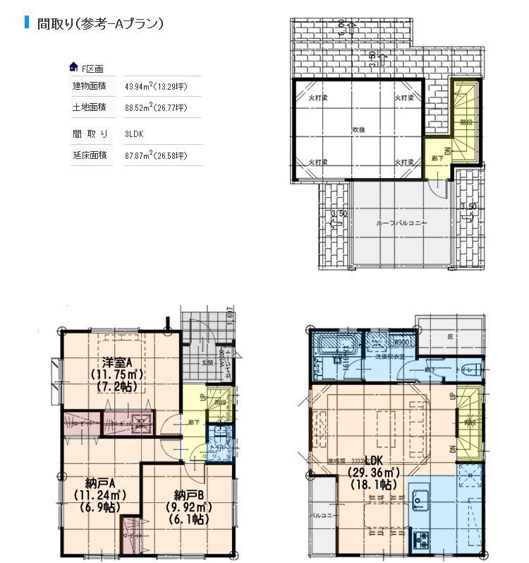 Compartment view + building plan example. Building price 1 4 million yen  87.87 sq m  3LDK