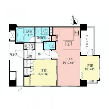Floor plan. 2LDK, Price 39,900,000 yen, Occupied area 44.65 sq m , Balcony area 4.5 sq m