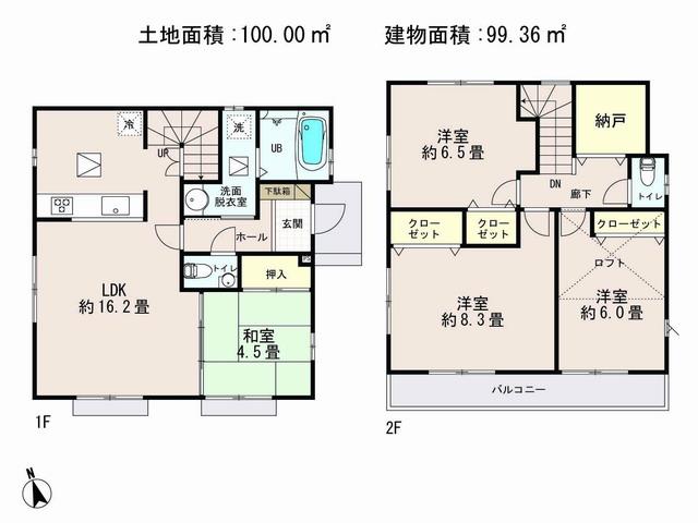 Floor plan. 68,800,000 yen, 4LDK + S (storeroom), Land area 100 sq m , It is a building area of 99.36 sq m spacious, large 4LDK was, I will recommend it to one with a lot of family.