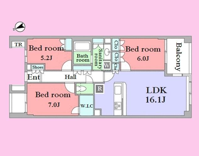 Floor plan. 3LDK, Price 57,800,000 yen, Occupied area 78.42 sq m , Balcony area 6 sq m