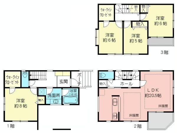 Floor plan. 69,800,000 yen, 4LDK, Land area 72.65 sq m , Building area 114.21 sq m