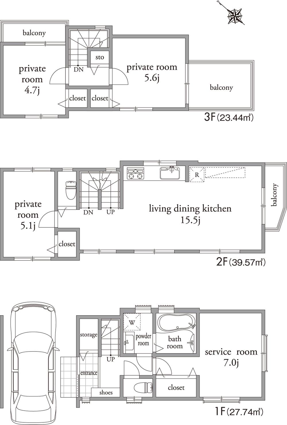 Floor plan. (E Building), Price 58,800,000 yen, 4LDK, Land area 70.1 sq m , Building area 102.58 sq m
