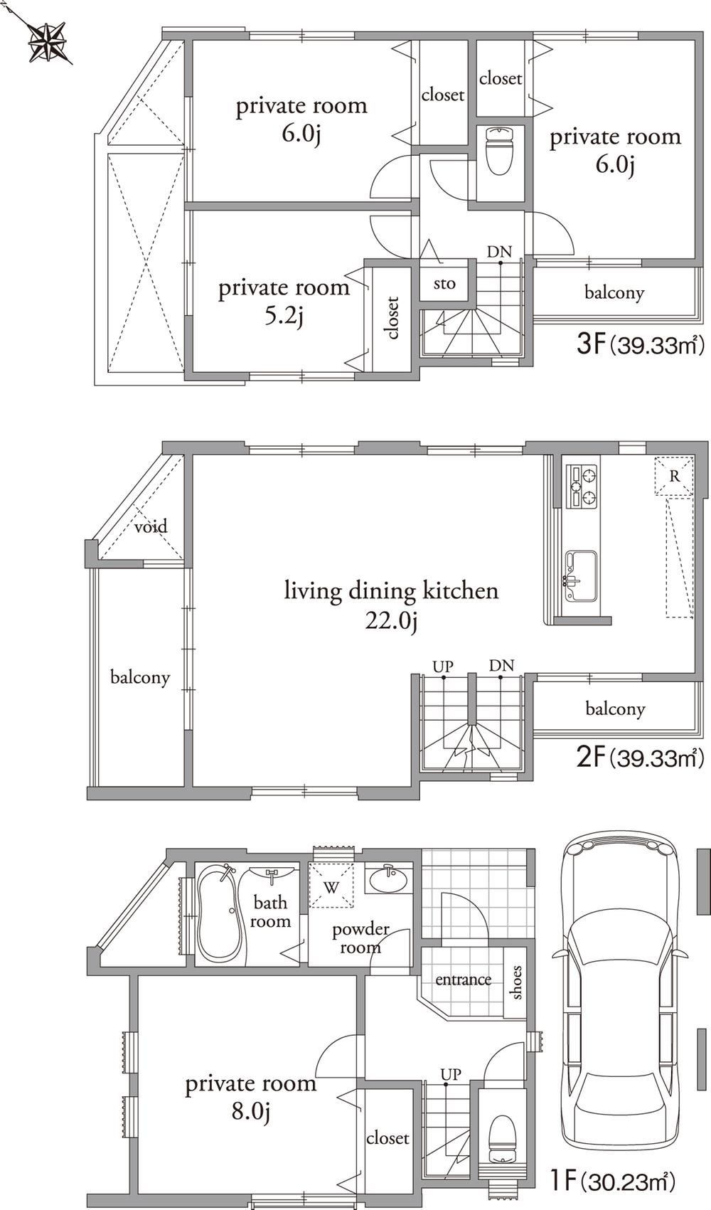 Floor plan. (F Building), Price 63,800,000 yen, 4LDK, Land area 70 sq m , Building area 118.82 sq m