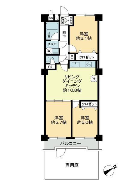 Floor plan. 3LDK, Price 25,800,000 yen, Occupied area 60.84 sq m floor plan