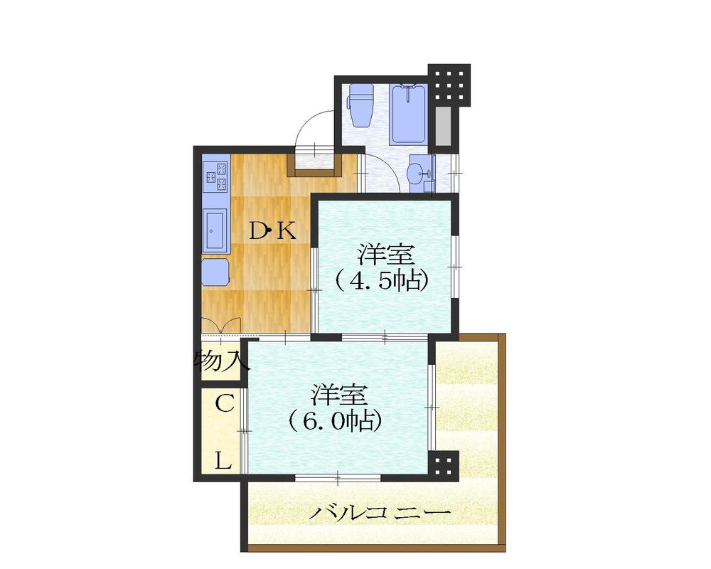 Floor plan. 2DK, Price 11.8 million yen, Footprint 30.4 sq m , Balcony area 6.9 sq m