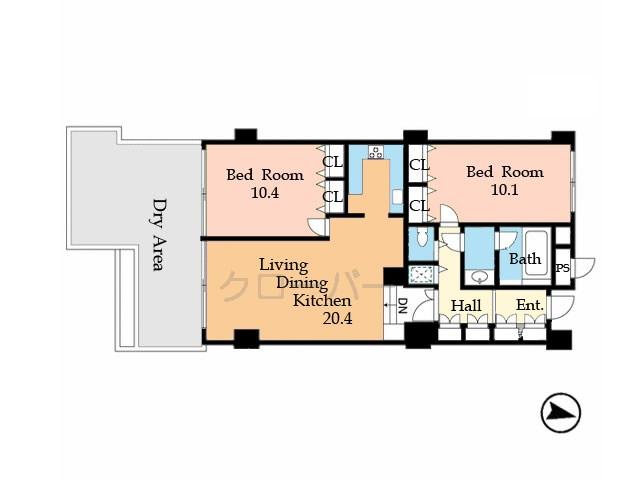 Floor plan. 2LDK, Price 57,800,000 yen, Occupied area 93.46 sq m